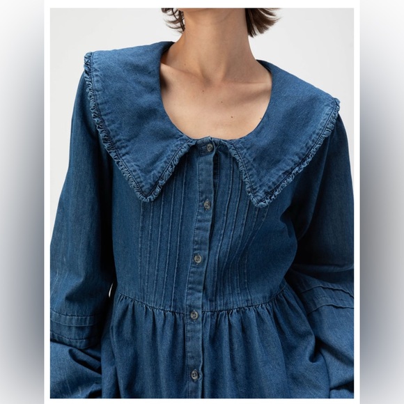 BDG Urban Outfitters Women’s Long Sleeve Button Front Denim Collar Dress Small - Picture 5 of 12